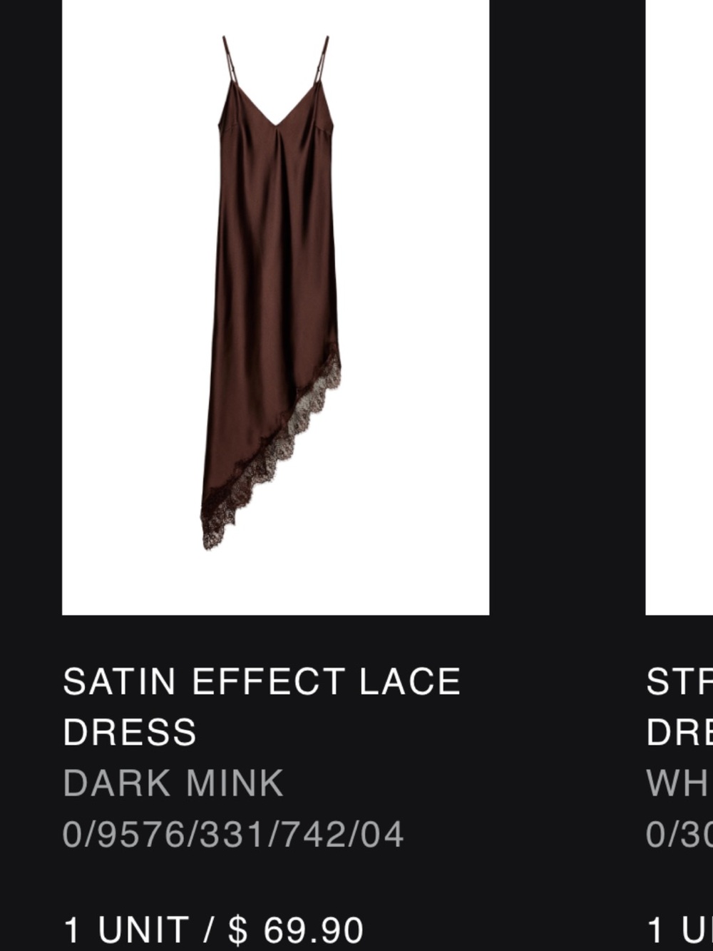 Zara Brown Asymmetrical Slip Dress with Lace Trim - Picture 5 of 5